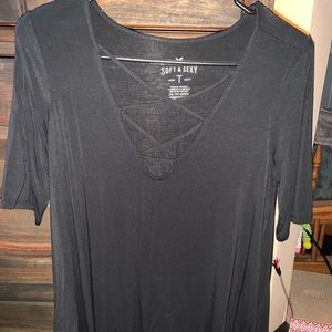 Cries cross v neck black long shirt